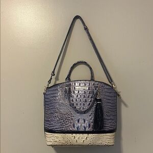 Brahmin Blue and Cream Crocodile Embossed Satchel